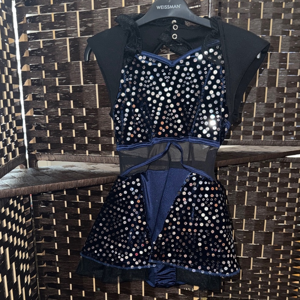 Weissman Midnight Blue and Black Sequin Dance Outfit Size MC